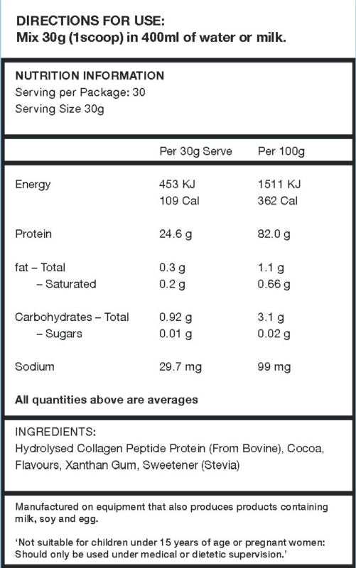 Reset Collagen Protein nutrition panel 24.6g protein 109 calories per serve