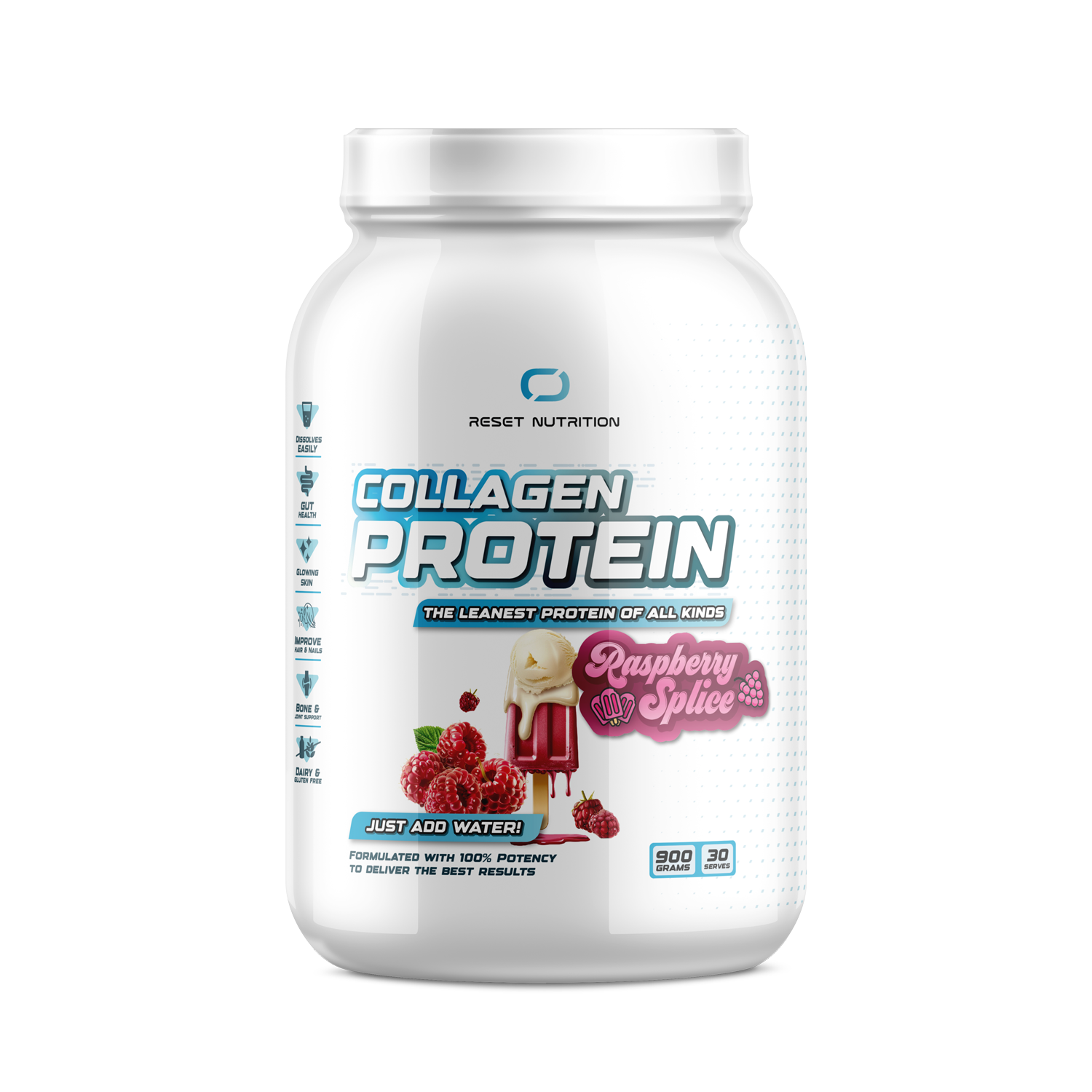 Reset Nutrition Collagen Protein 900g Raspberry Splice flavour