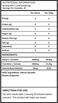 Reset Thermogenic Activator ingredient panel — stimulant-free carnitine formula